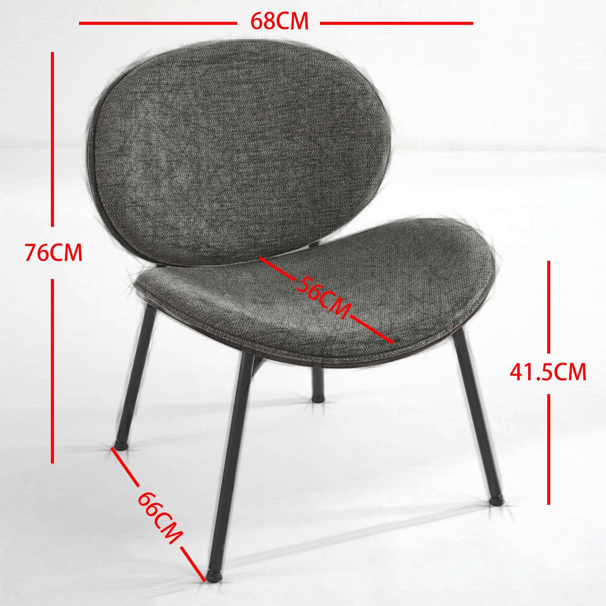 Gray upholstered accent chair with black metal legs cm width