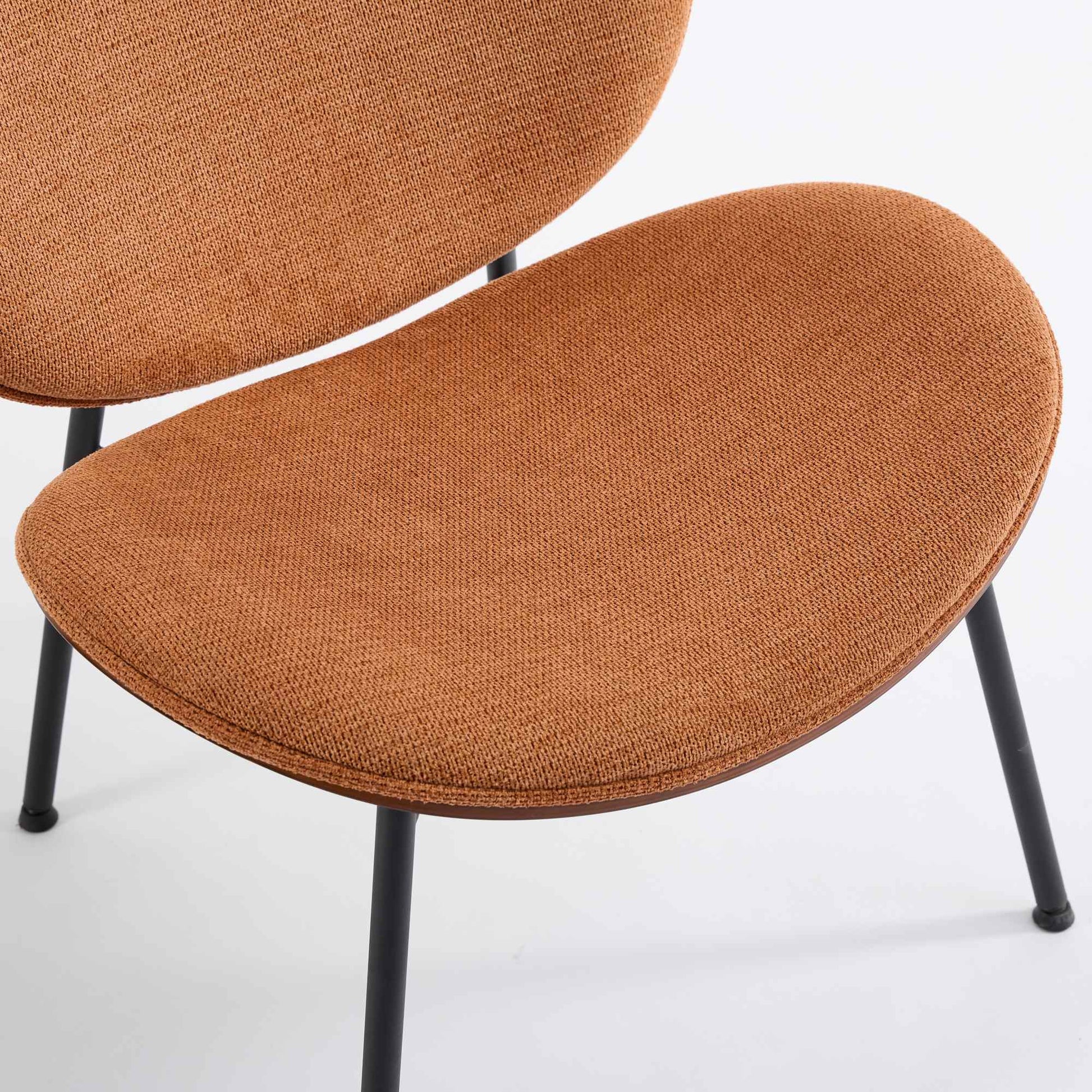Brown textured fabric accent chair with black metal legs