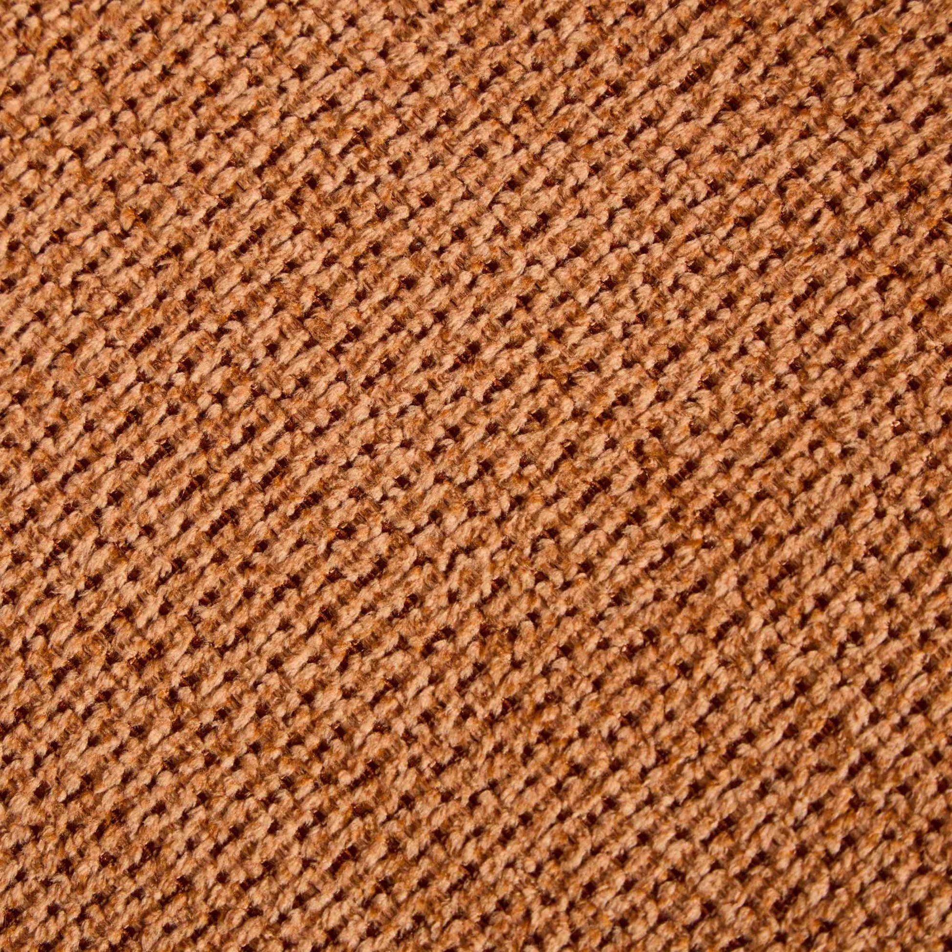Closeup of textured woven brown upholstery fabric