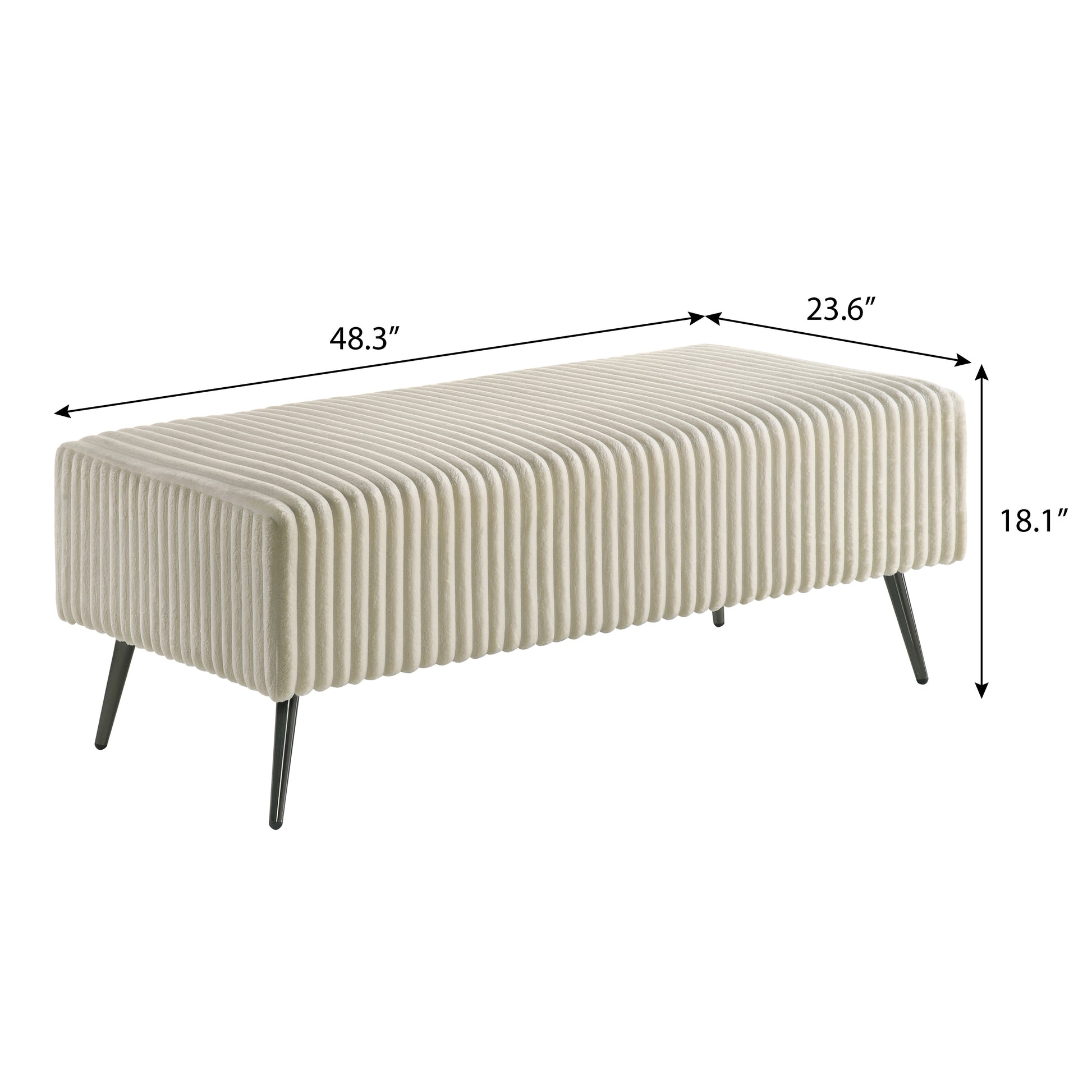 Cream corduroy bench with vertical ribs and black tapered legs  L