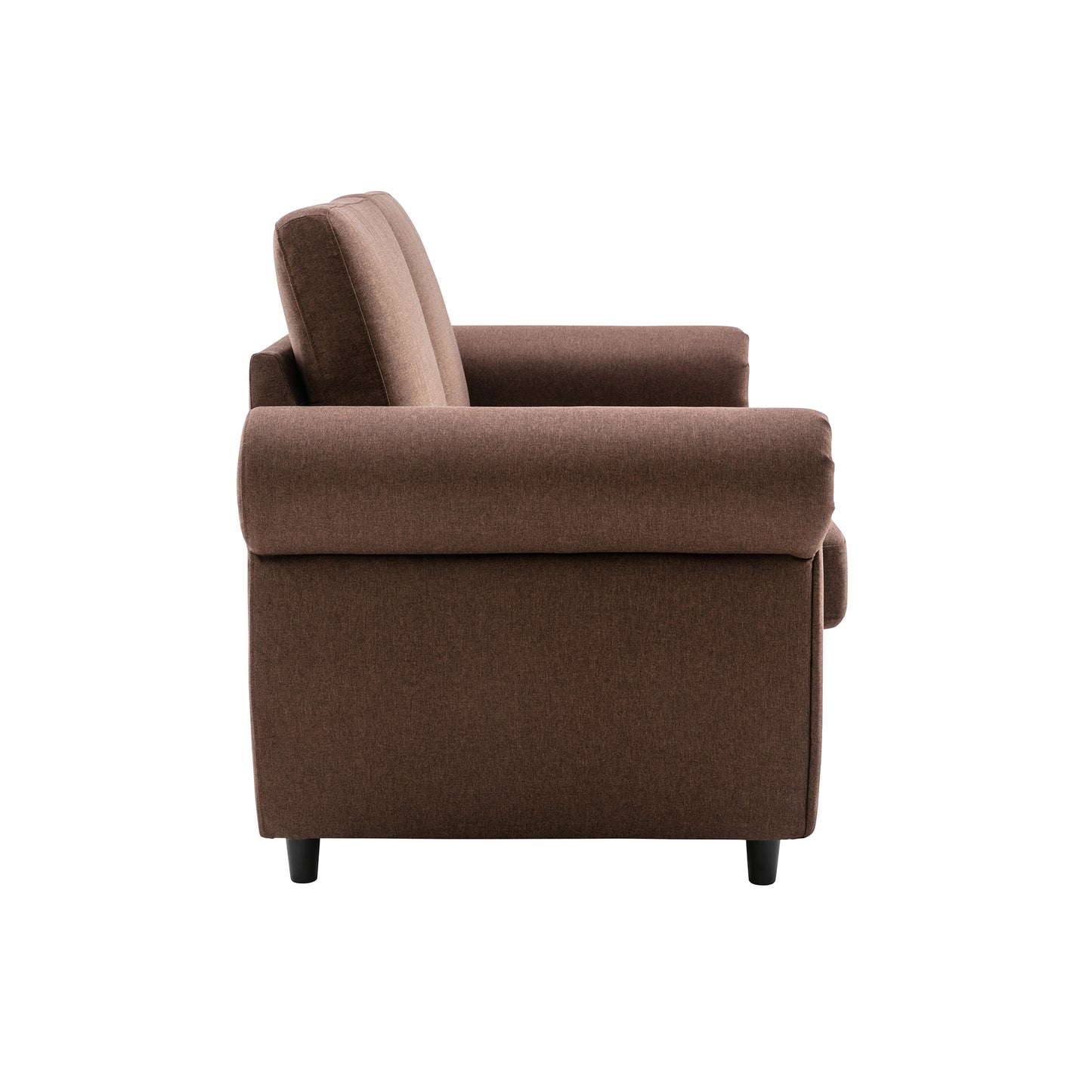 Brown fabric sofa with plush cushions and modern lowprofile legs perfect for a living room