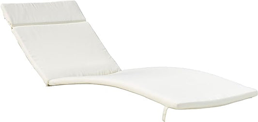 White outdoor chaise lounge cushion with adjustable headrest