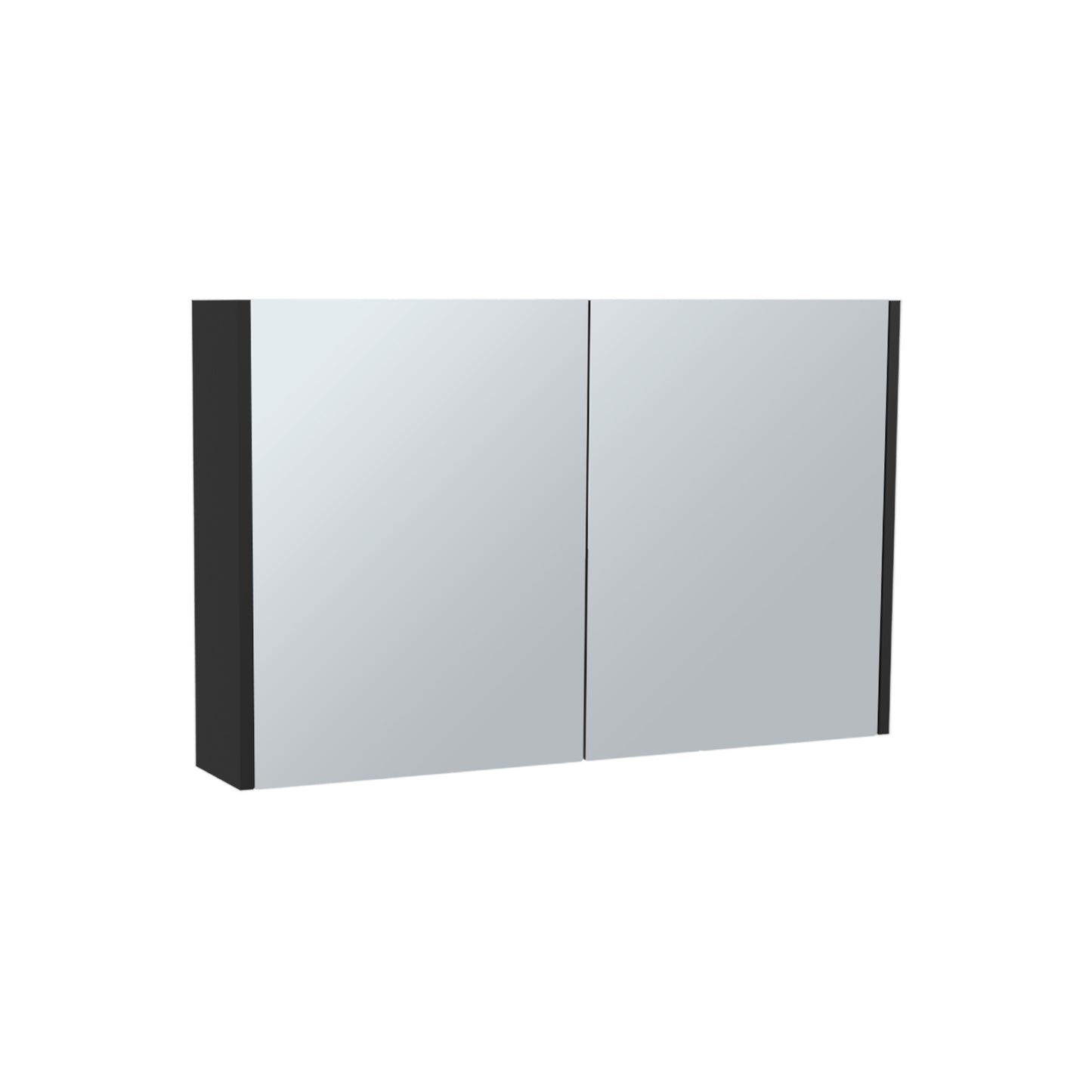 Modern black framed double door bathroom medicine cabinet with mirrored fronts  inches wide