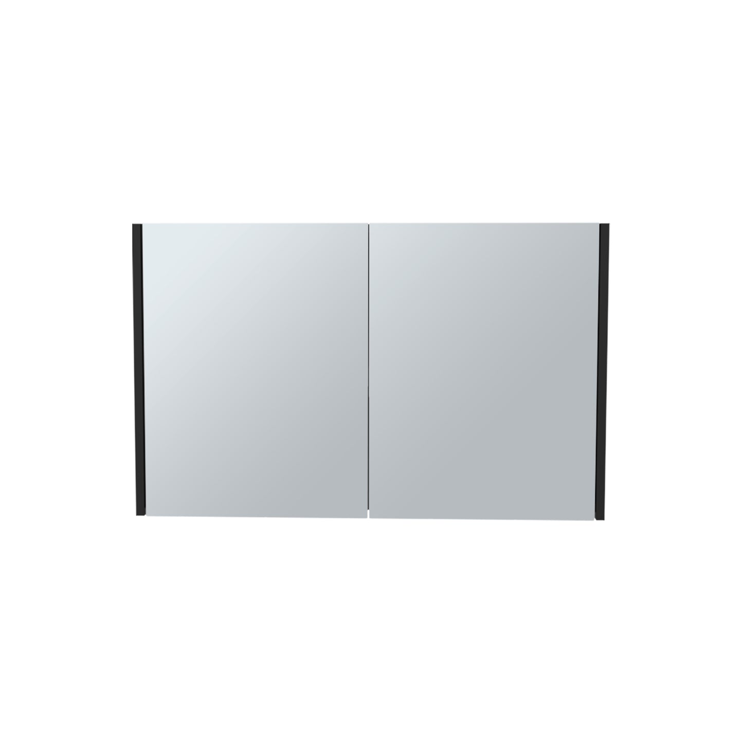 Twodoor mirrored medicine cabinet with black frame for bathroom storage