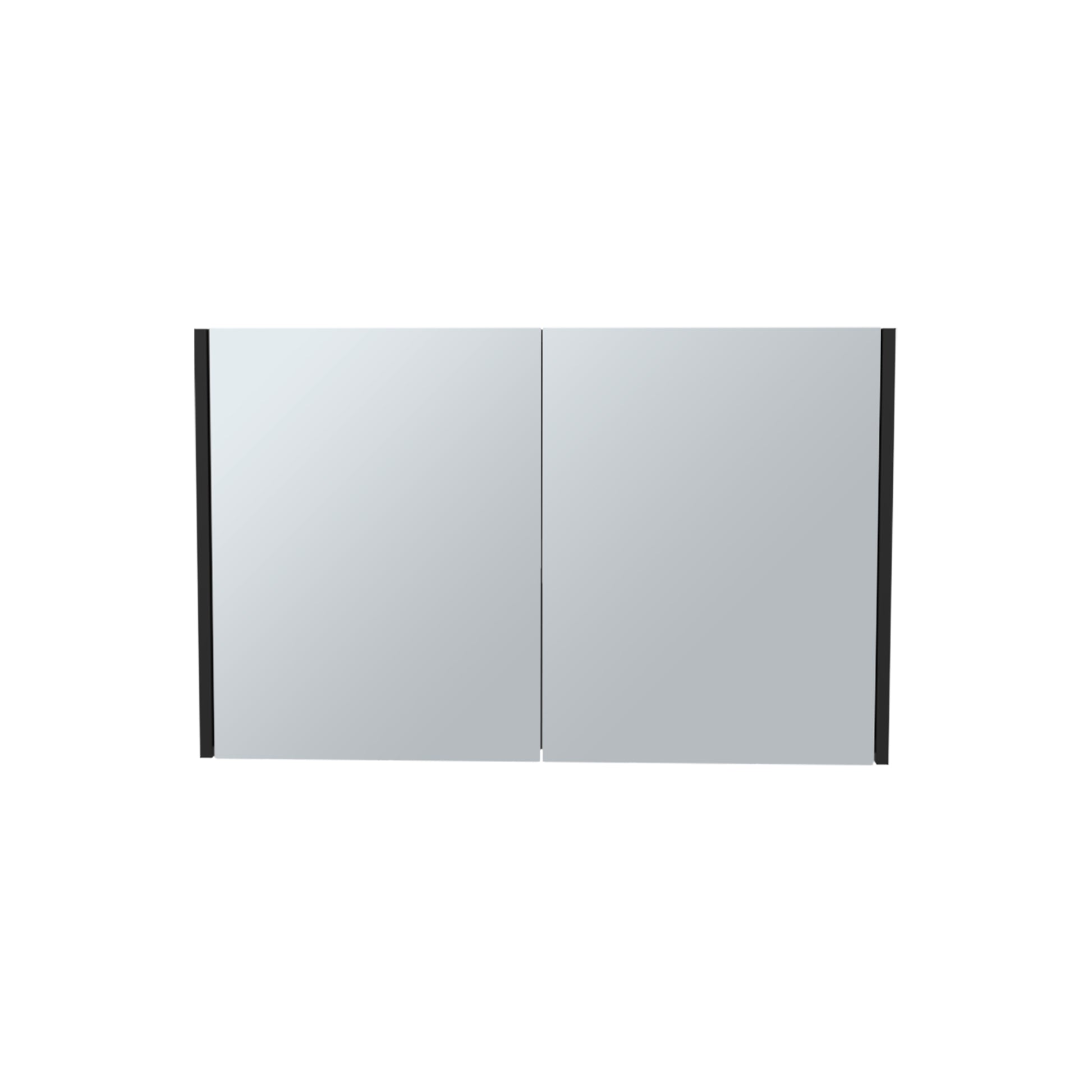 Twodoor mirrored medicine cabinet with black frame for bathroom storage