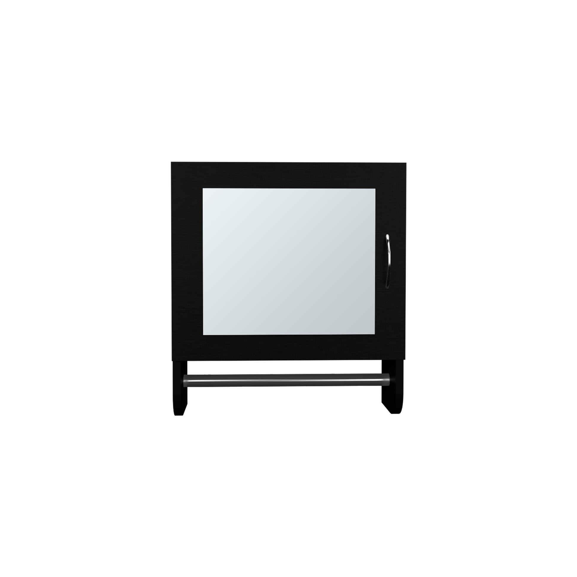 Black modern medicine cabinet with mirrored door and towel bar