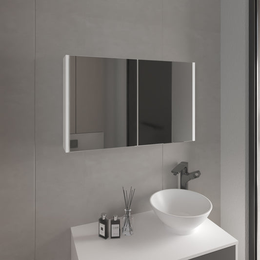Modern rectangular medicine cabinet with mirrored doors