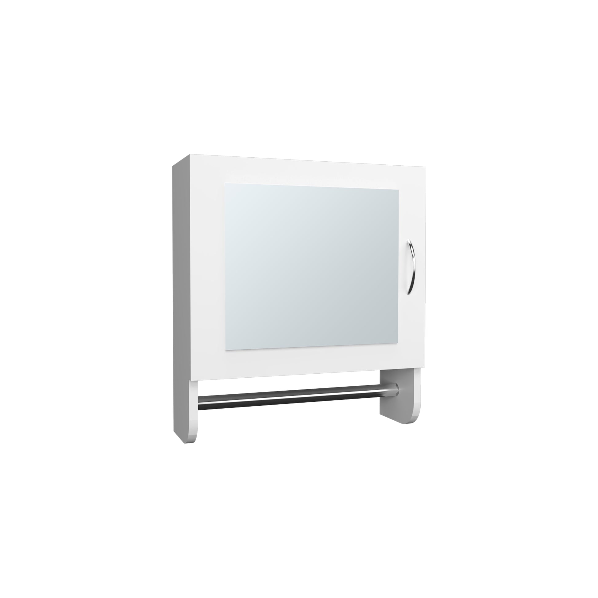 White modern bathroom cabinet with mirrored door and towel bar