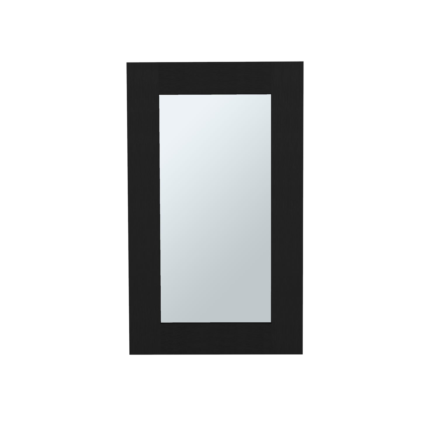 Rectangular black framed bathroom mirror with brushed metal finish