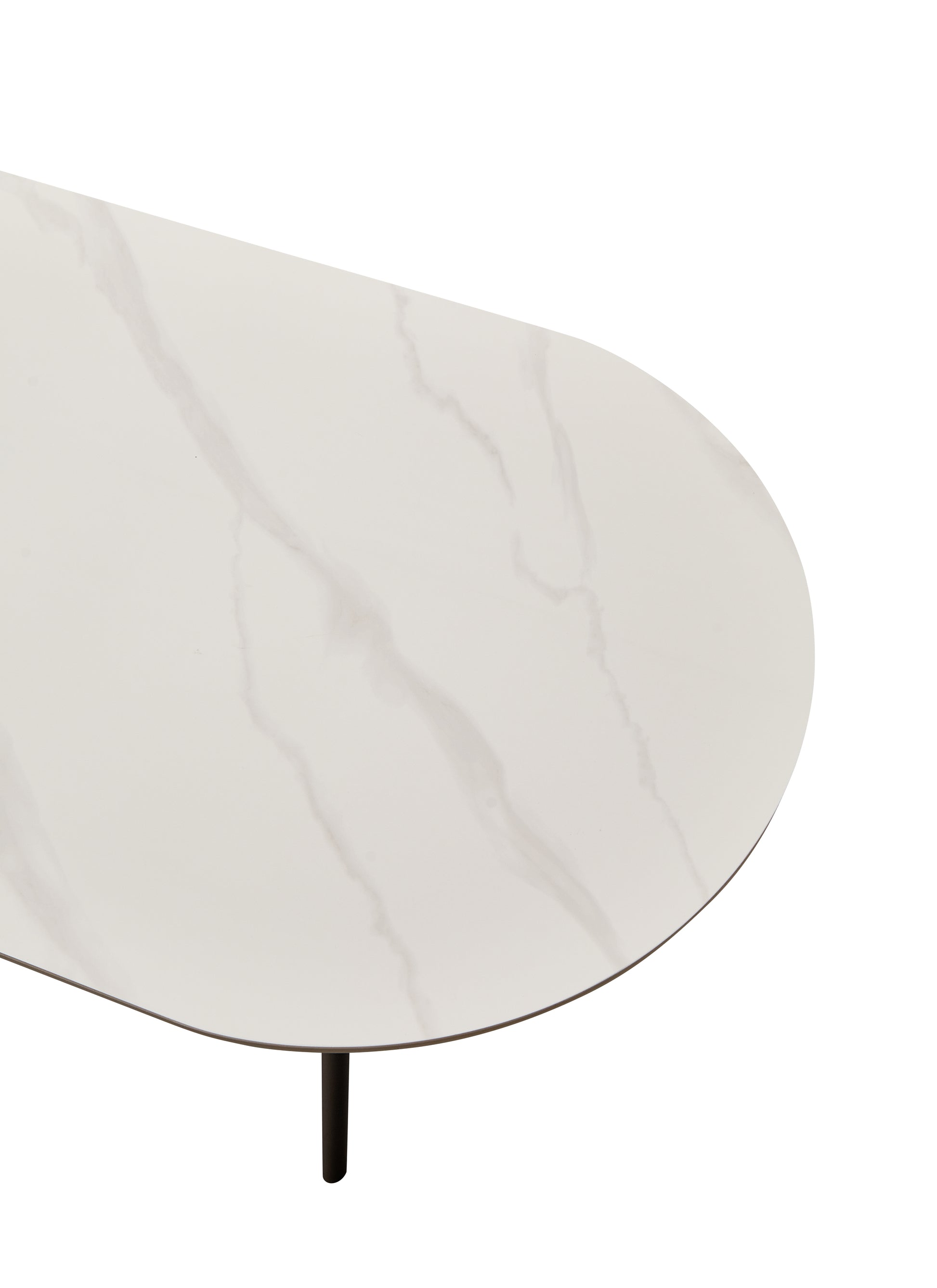 Modern white marble top coffee table with sleek black legs