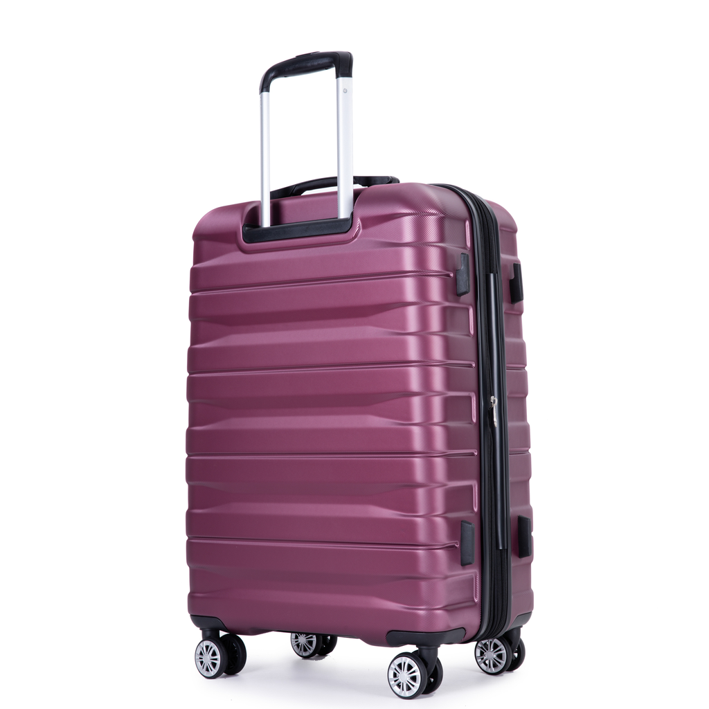 Plum hardside spinner suitcase with telescoping handle and four spinner wheels