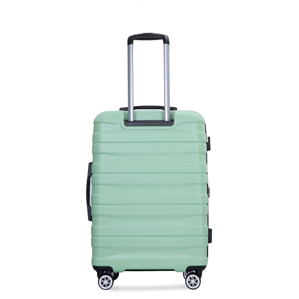 Mint green hardshell suitcase with telescoping handle and spinner wheels