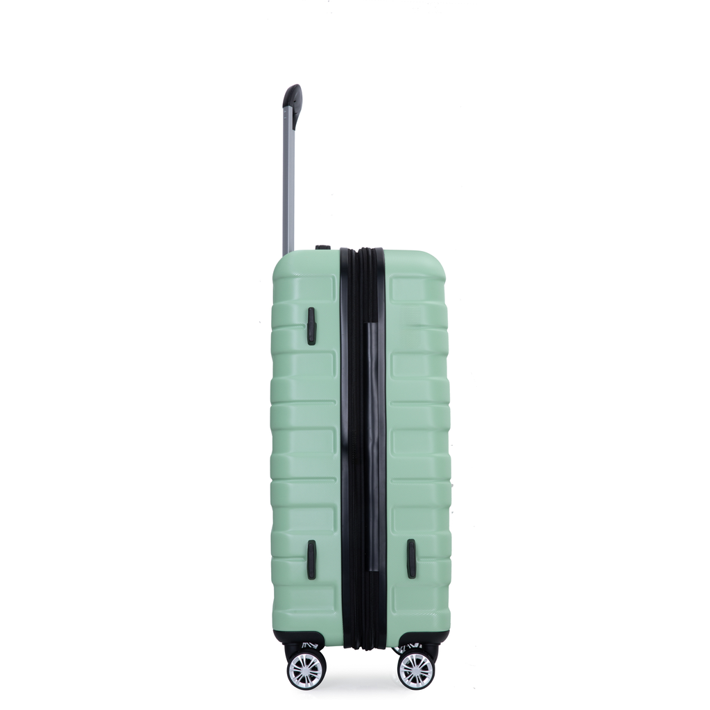 Light green hardside luggage with retractable handle and spinner wheels perfect for travel