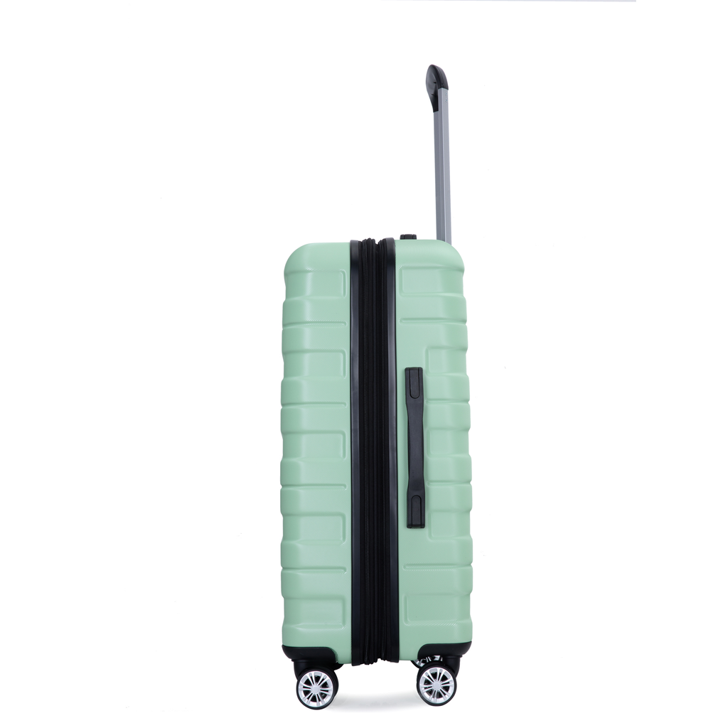 Mint green hardshell luggage with telescoping handle and spinner wheels
