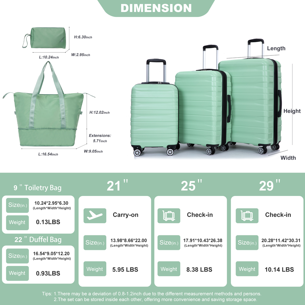 Mint green inch carryon suitcase with TSA lock and spinner wheels