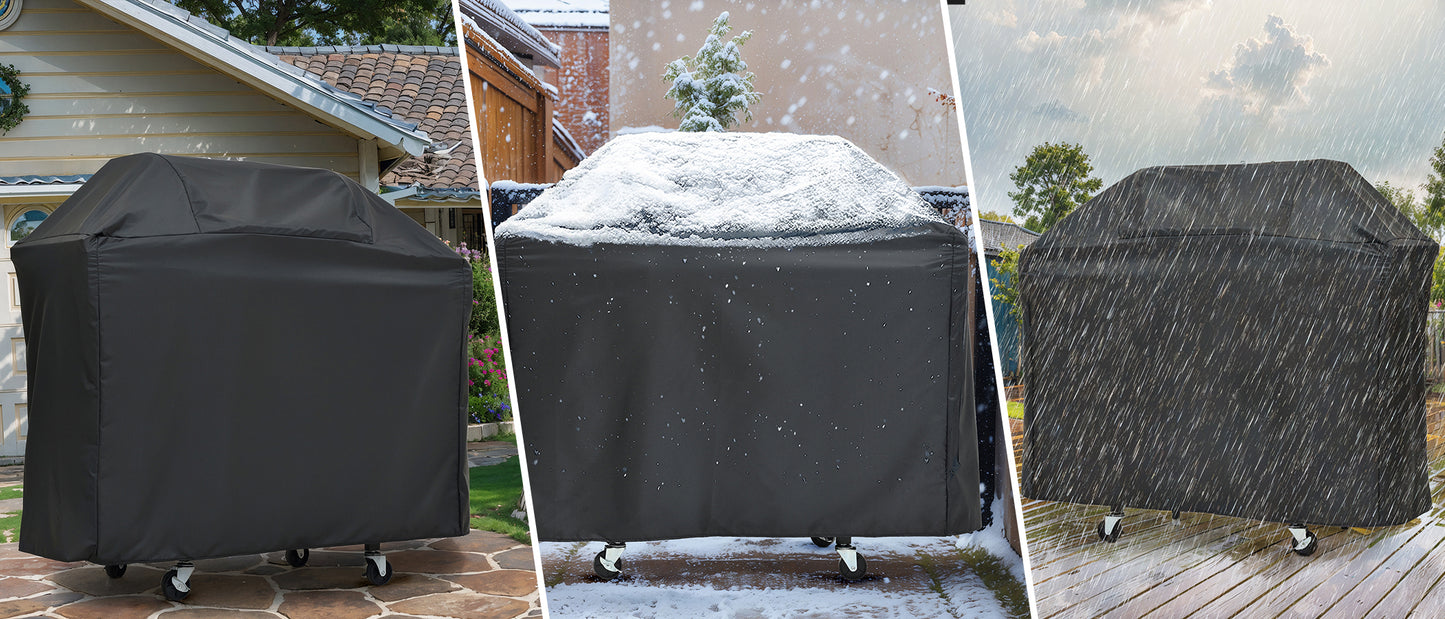 Durable black grill cover protecting against weather elements like sun and rain