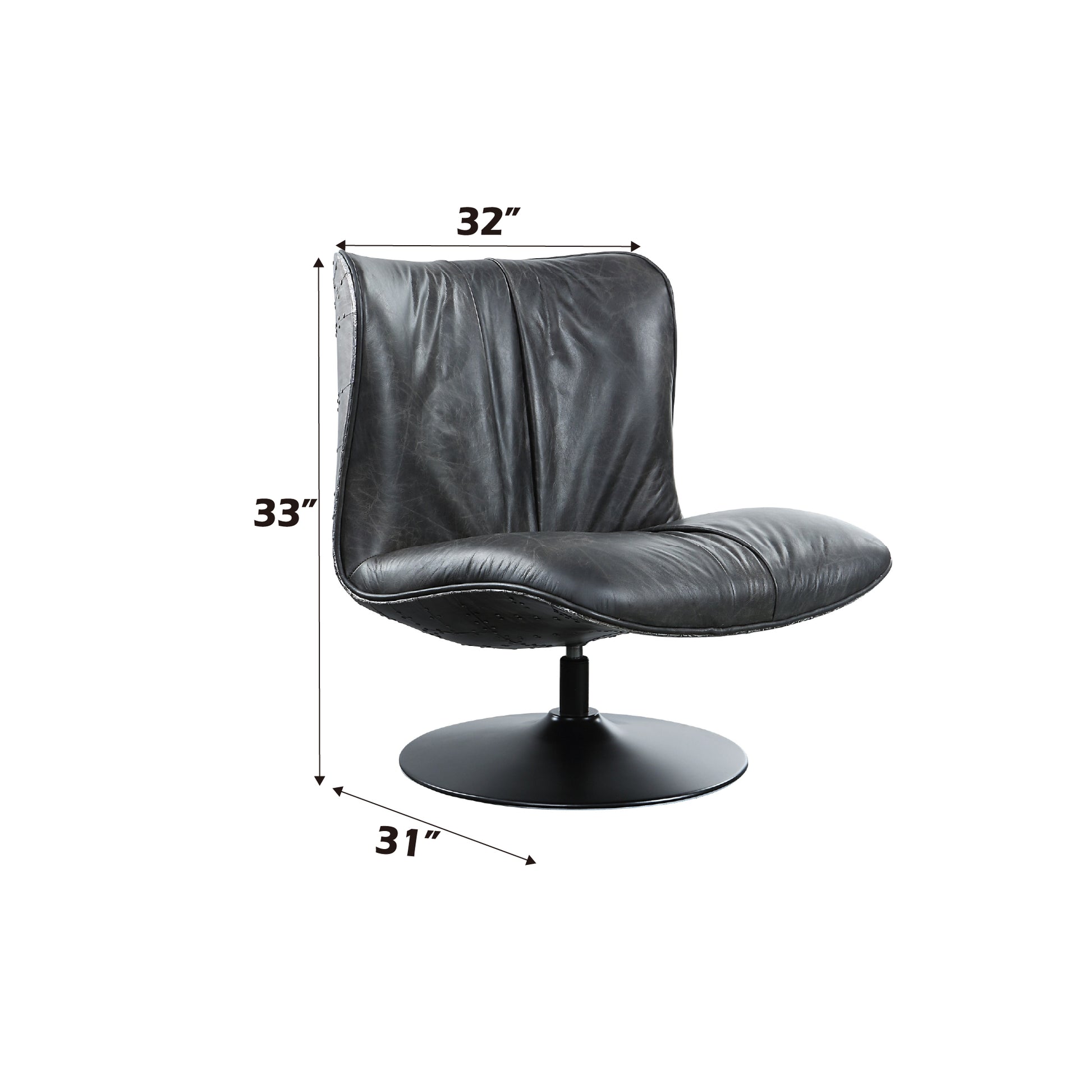 Grey distressed leather accent chair with a swivel base  wide