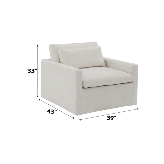 Cream fabric armchair  wide  high  deep with plush seat and back cushions