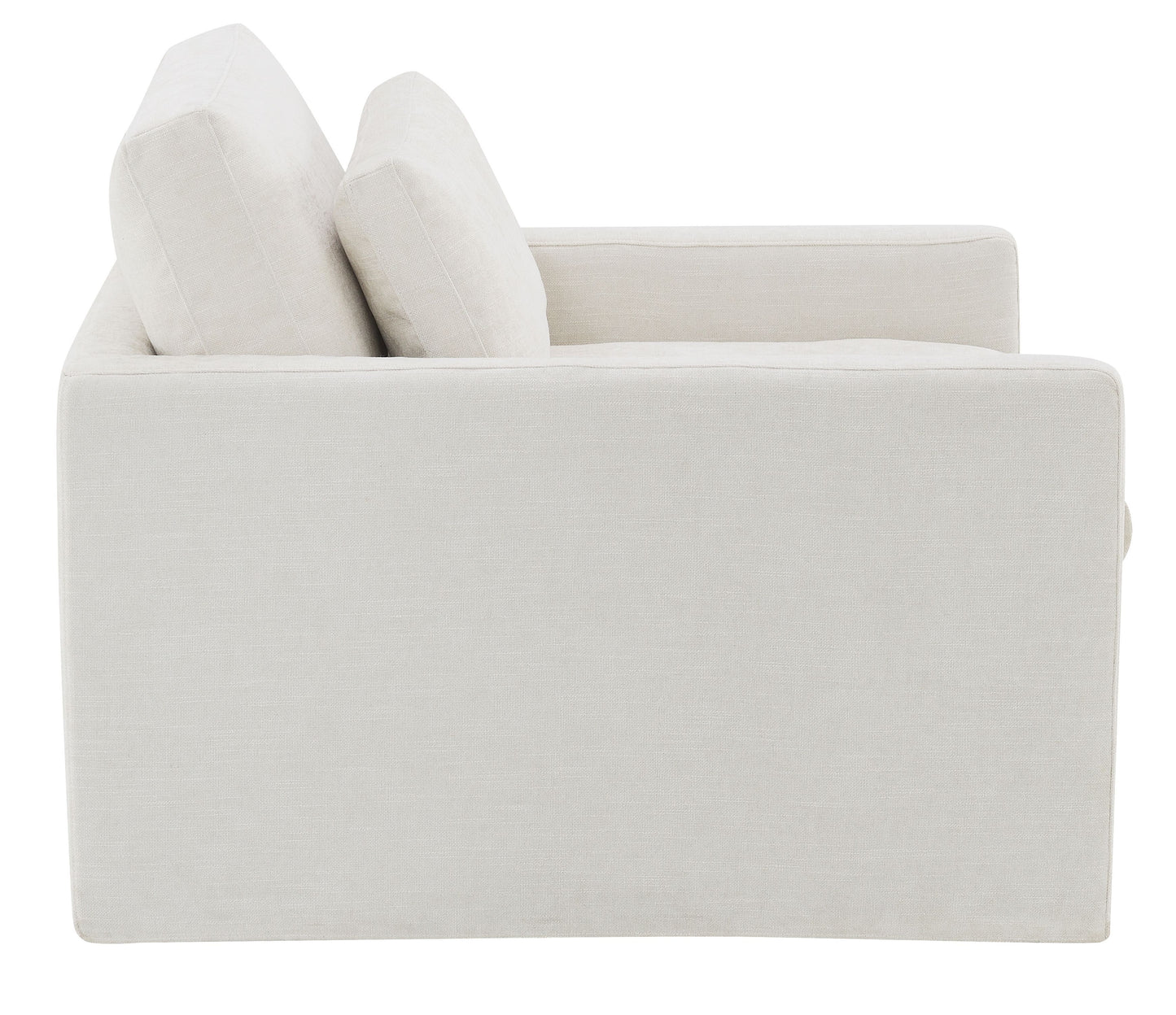 Modern offwhite linen armchair with plush back cushions perfect for living room comfort