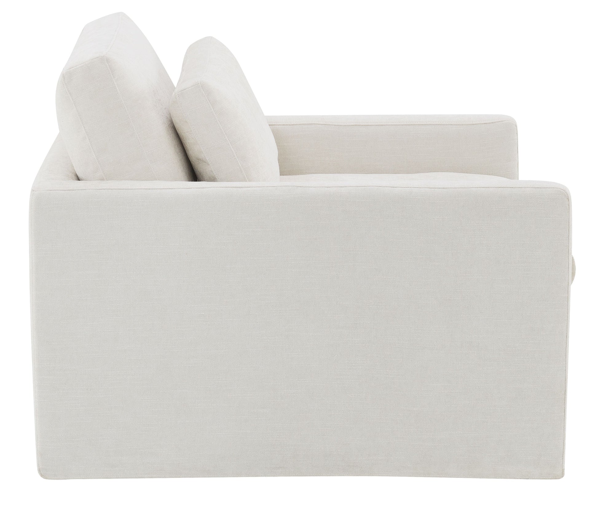 Modern offwhite linen armchair with plush back cushions perfect for living room comfort