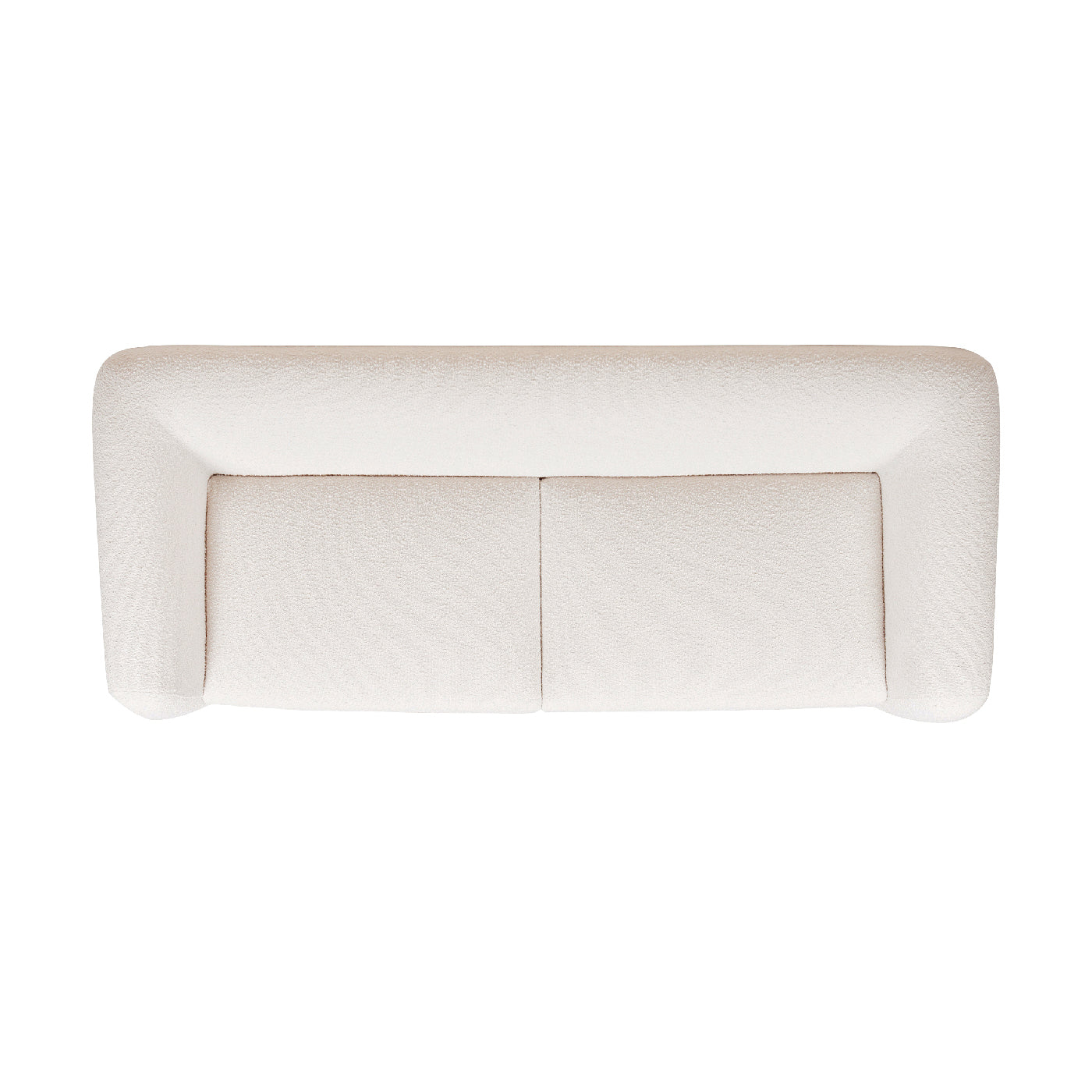 Overhead view of a plush cream boucle sofa with two seat cushions a modern design for living rooms