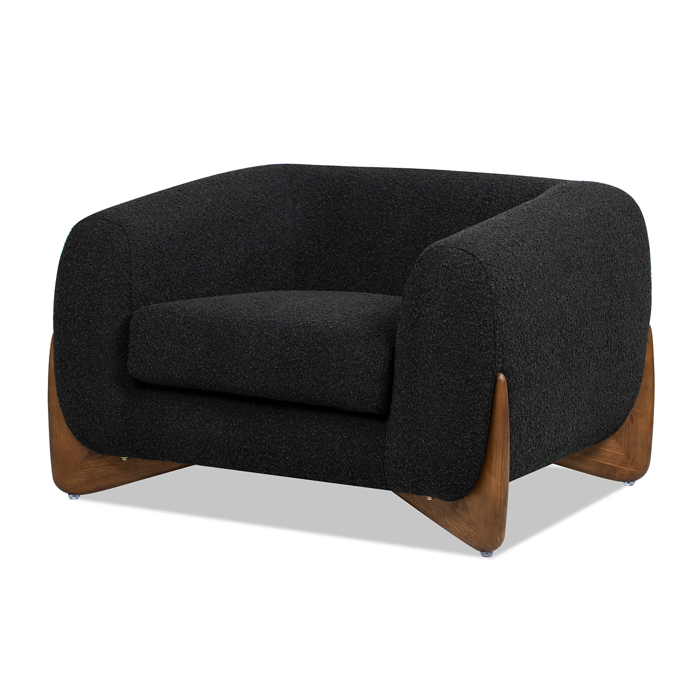 Black boucle armchair with modern wooden legs perfect for living rooms