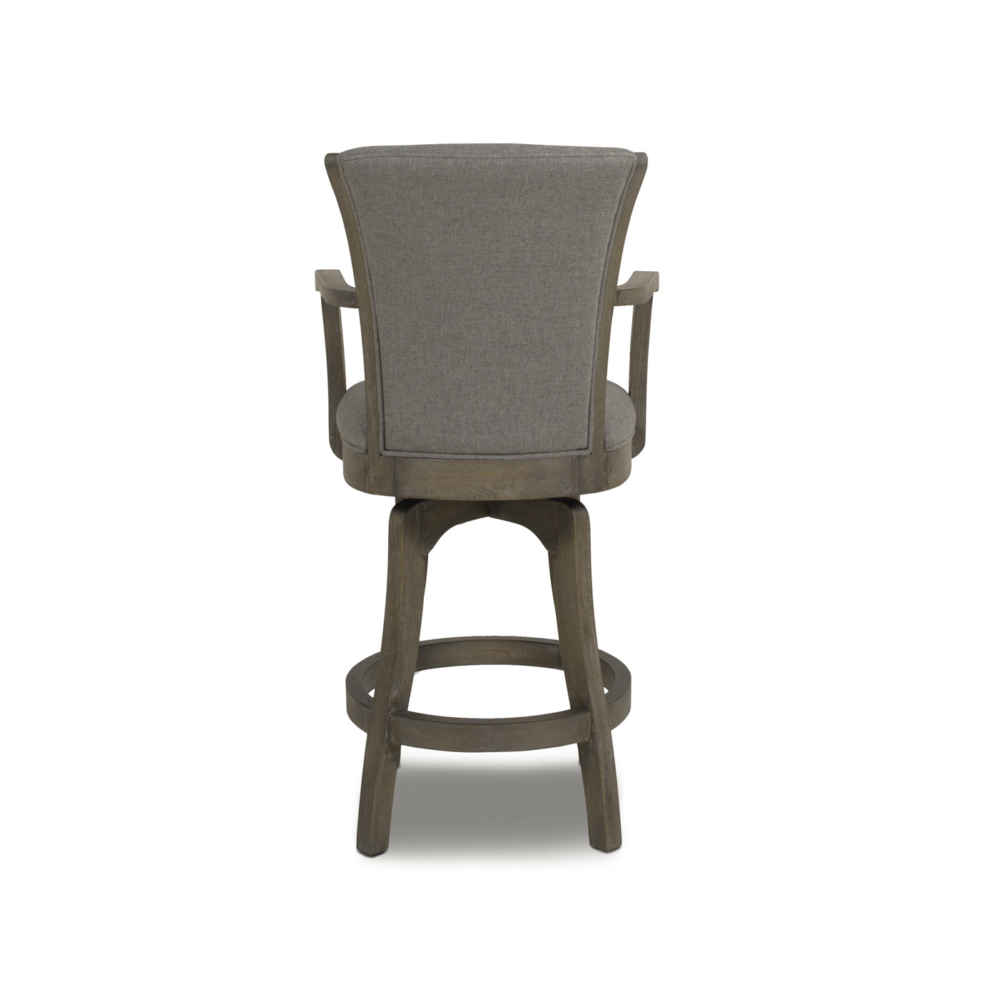 Upholstered swivel bar stool with curved back and wooden legs perfect for modern kitchens