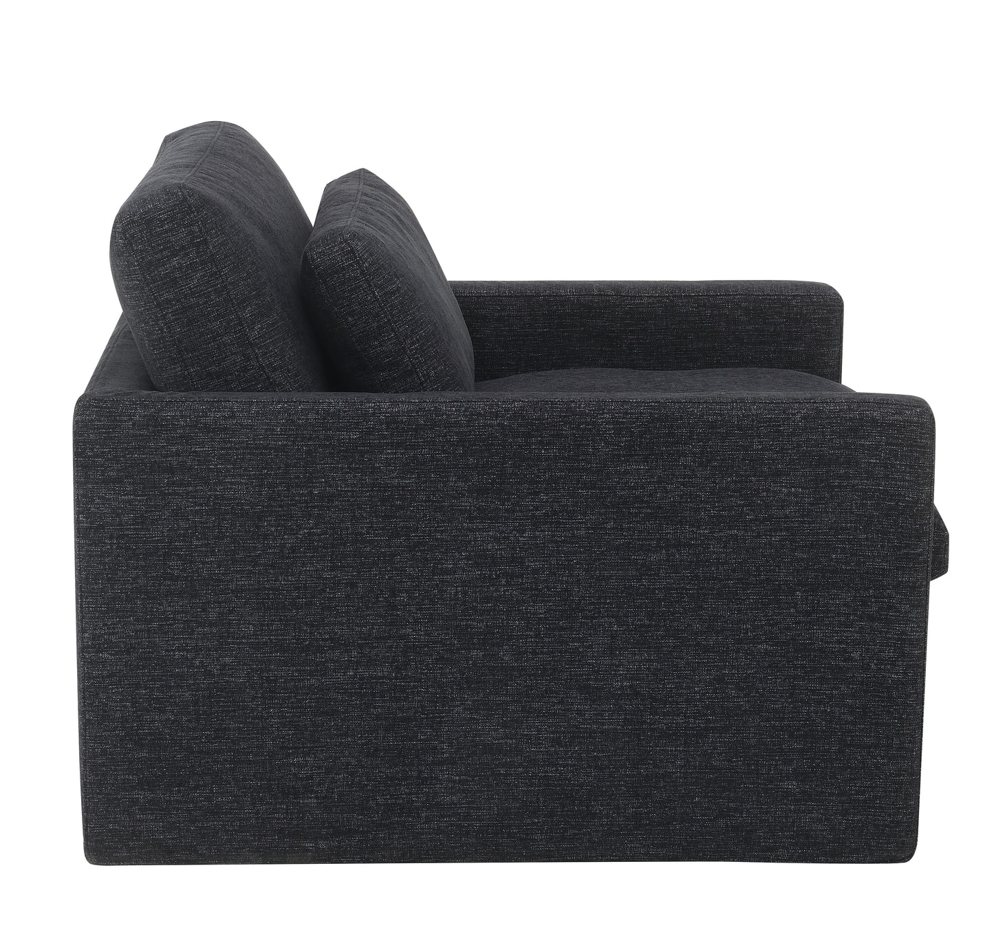 Dark grey textured fabric sofa with two plush back cushions modern design