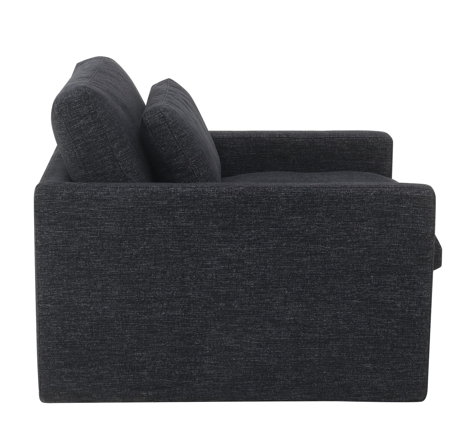 Dark grey textured fabric sofa with two plush back cushions modern design