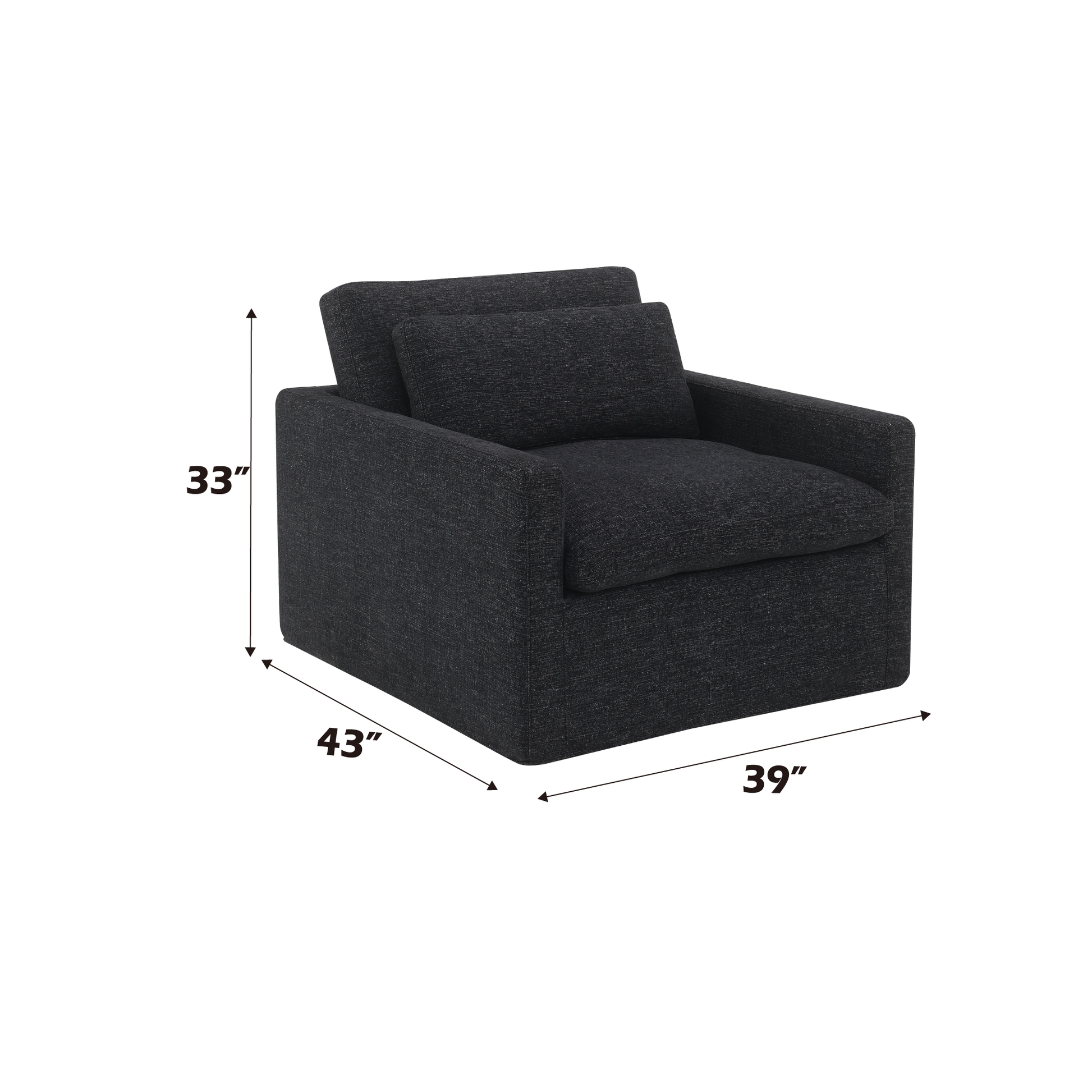 Charcoal fabric armchair modern design with dimensions W x D x H ideal for living rooms