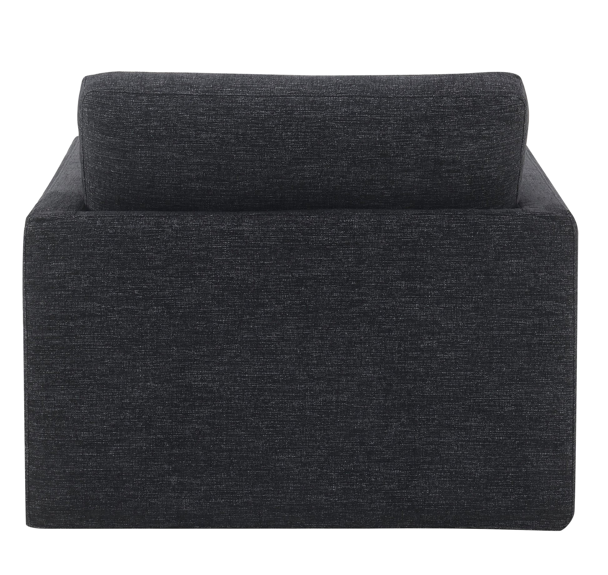 Dark charcoal textured fabric armchair with plush back cushion minimalist design