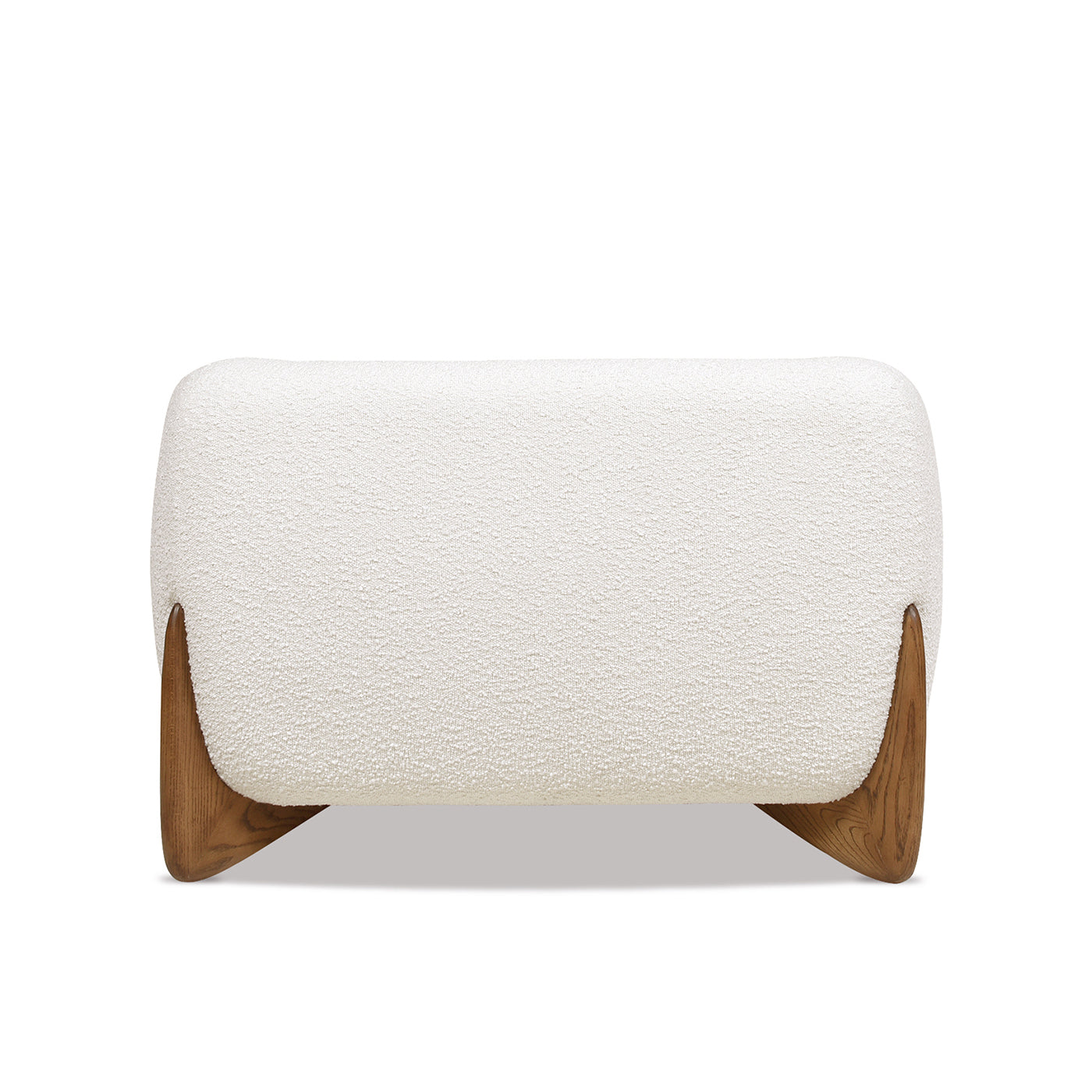 Textured ivory boucl ottoman with curved wooden legs