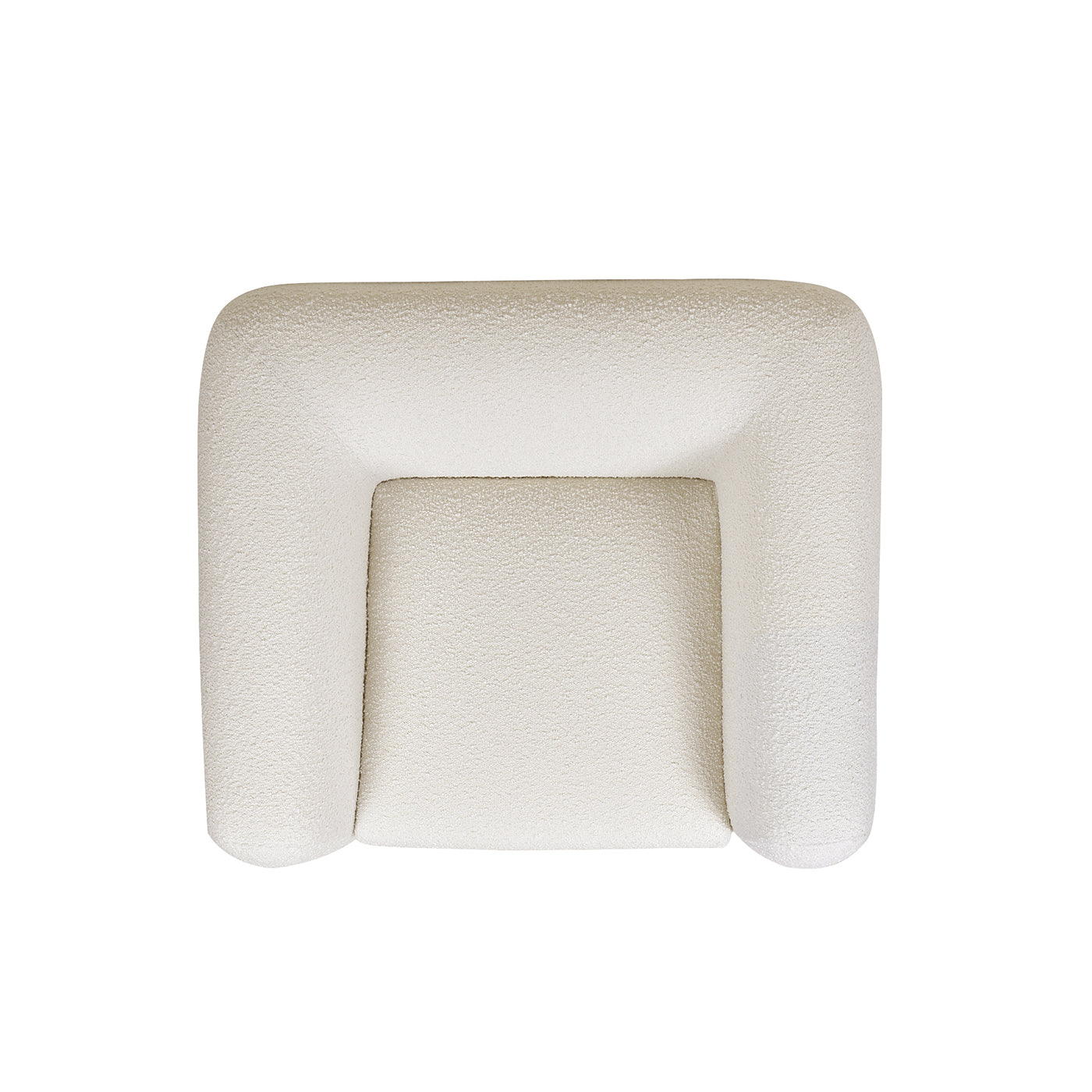 Plush boucl armchair in cream featuring a rounded silhouette and comfortable seating for modern living rooms