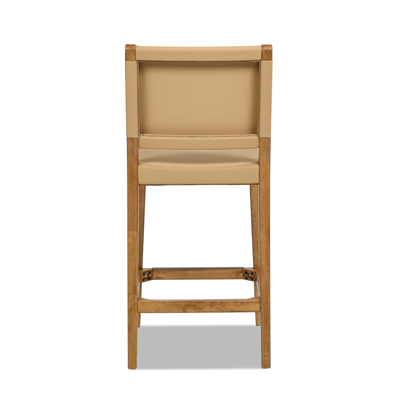Tan leather and wood counter stool with backrest