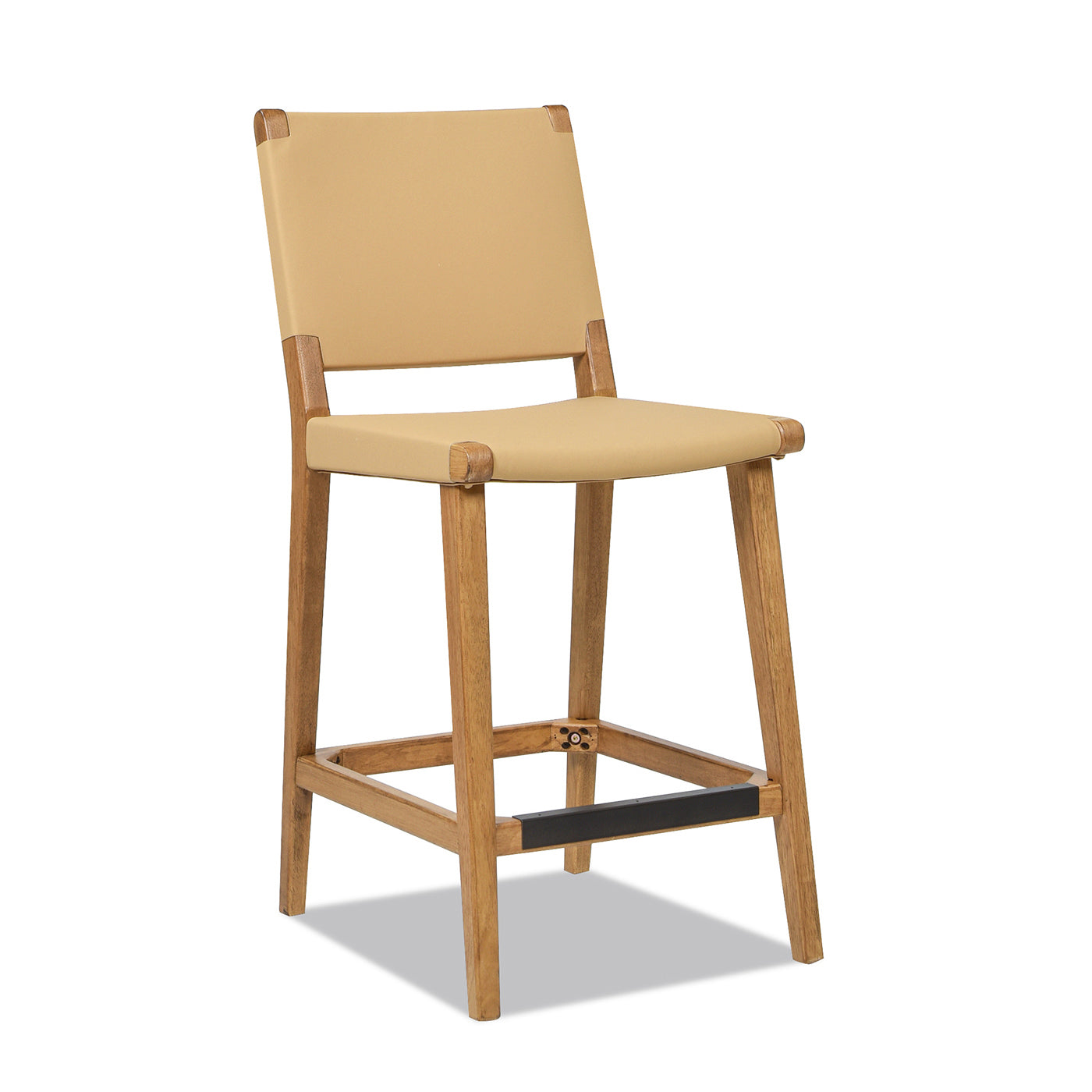 Tan leather and wood counter stool with minimalist design