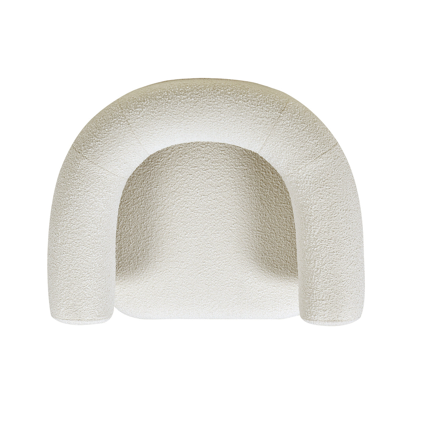 Cream boucle armchair with a curved back and circular seat