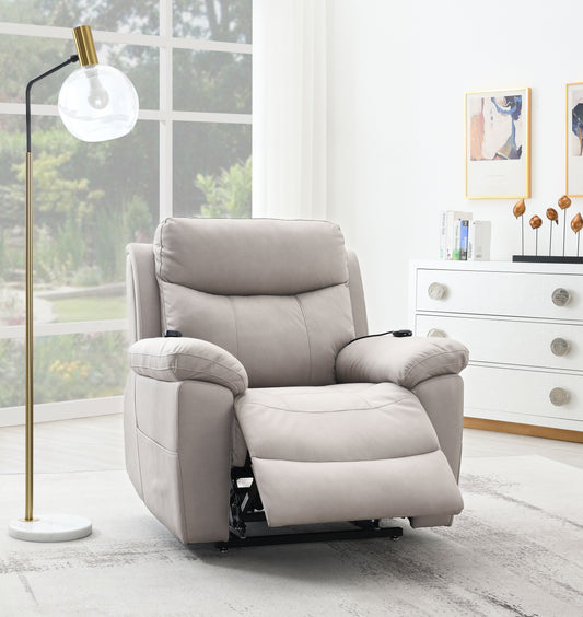 Comfortable beige recliner chair with plush cushioning and armrests