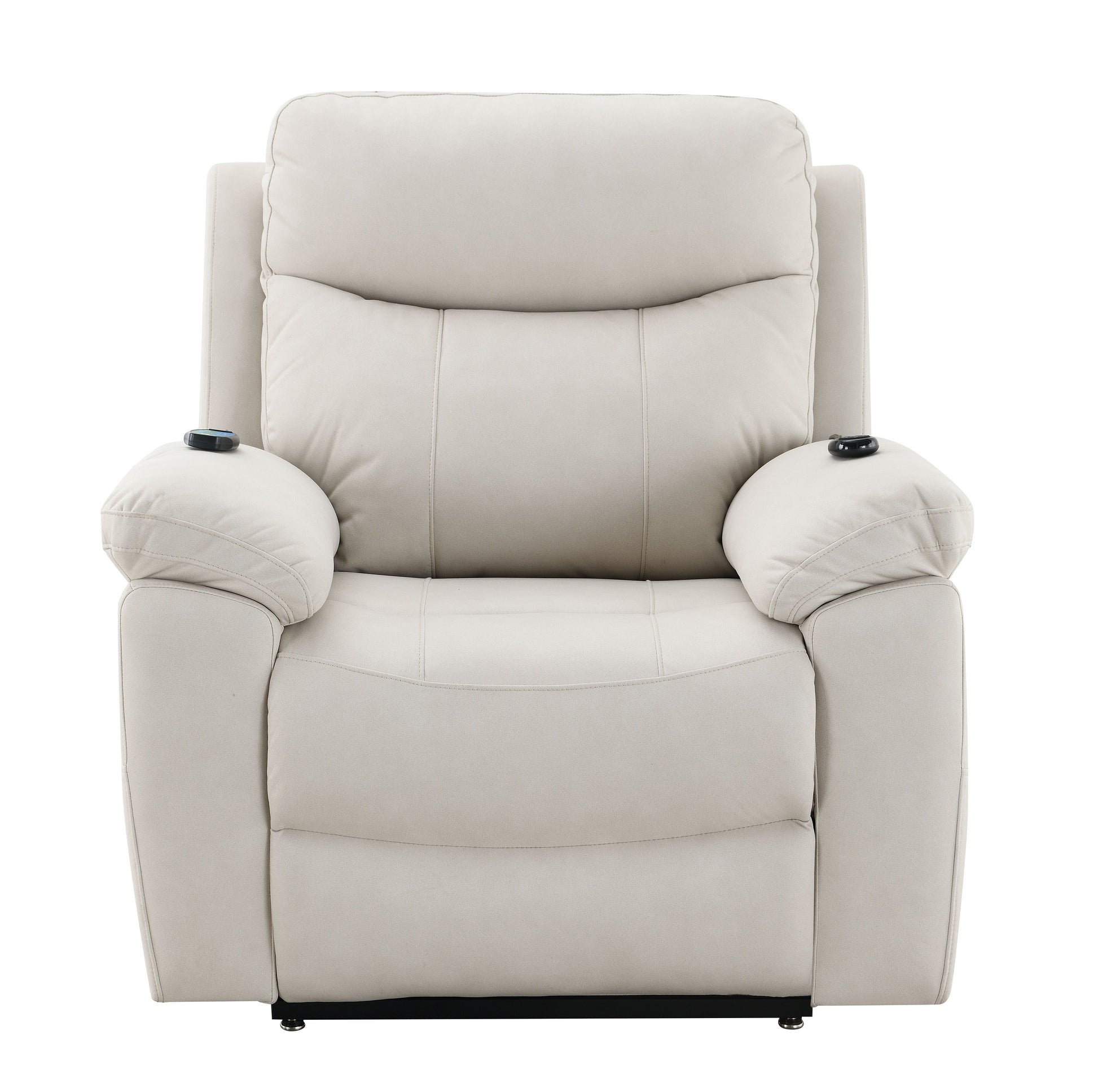 Modern beige recliner chair with plush cushioning and integrated remote