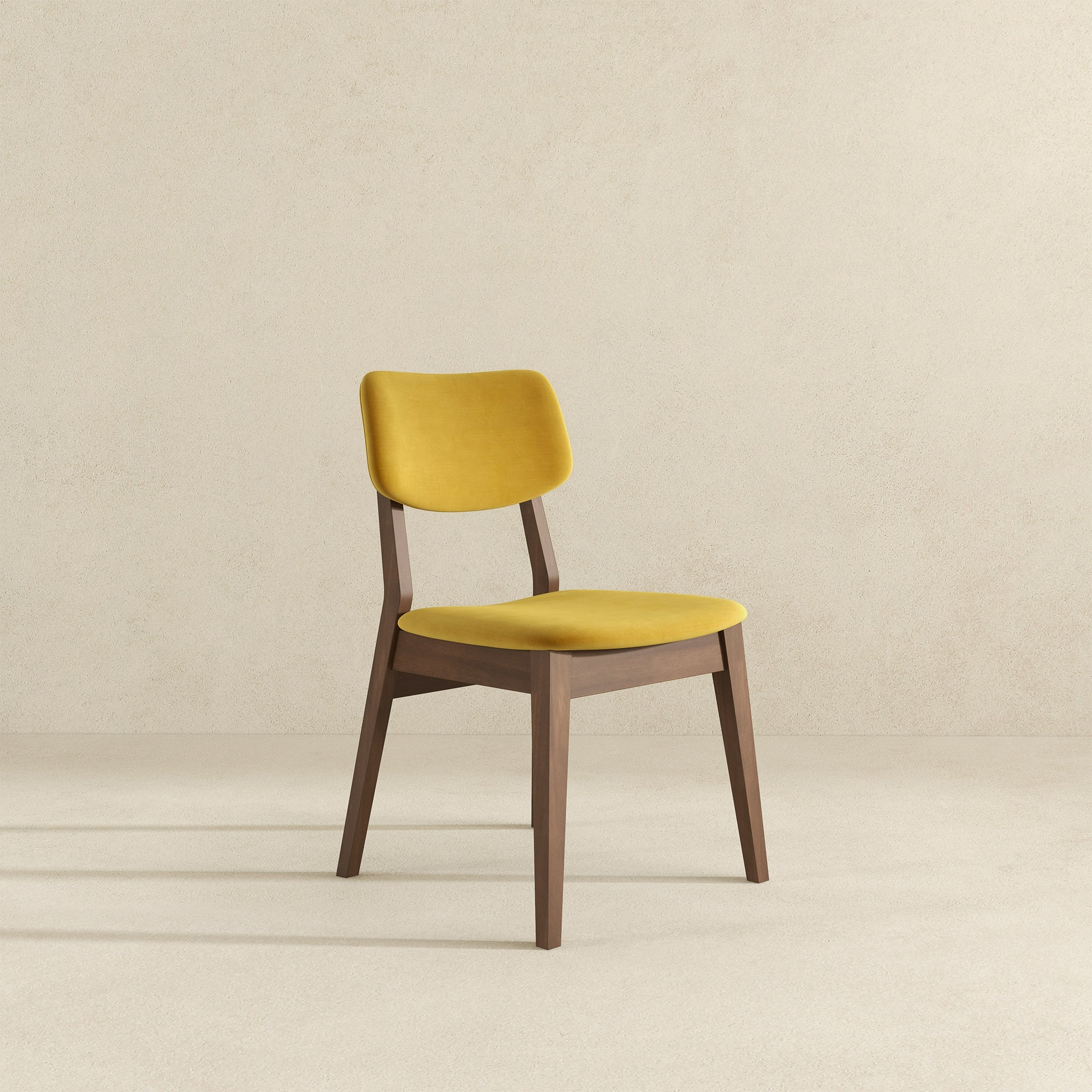 Yellow velvet dining chair with walnut wood frame modern minimalist design