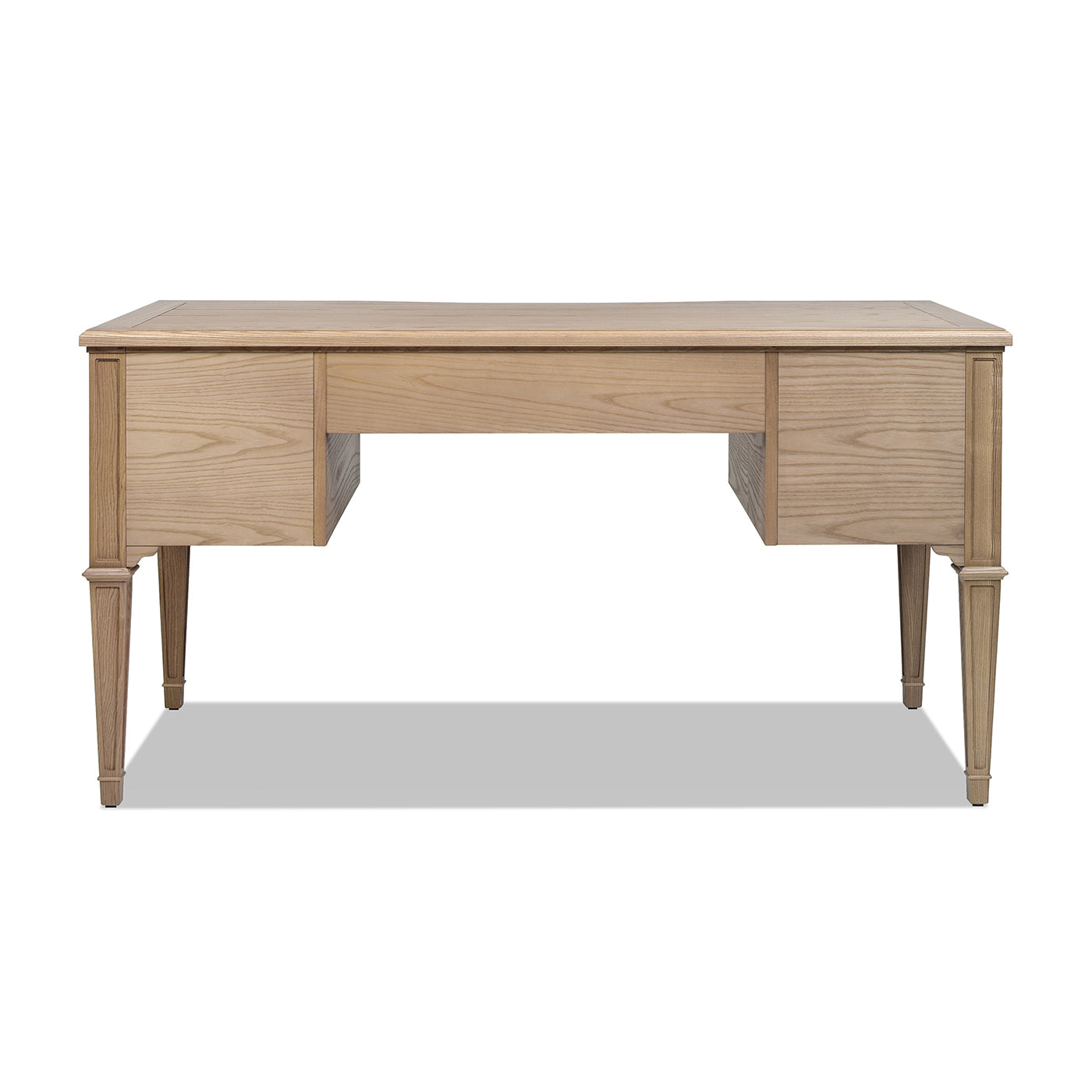 Light wood executive desk with two drawers and tapered legs
