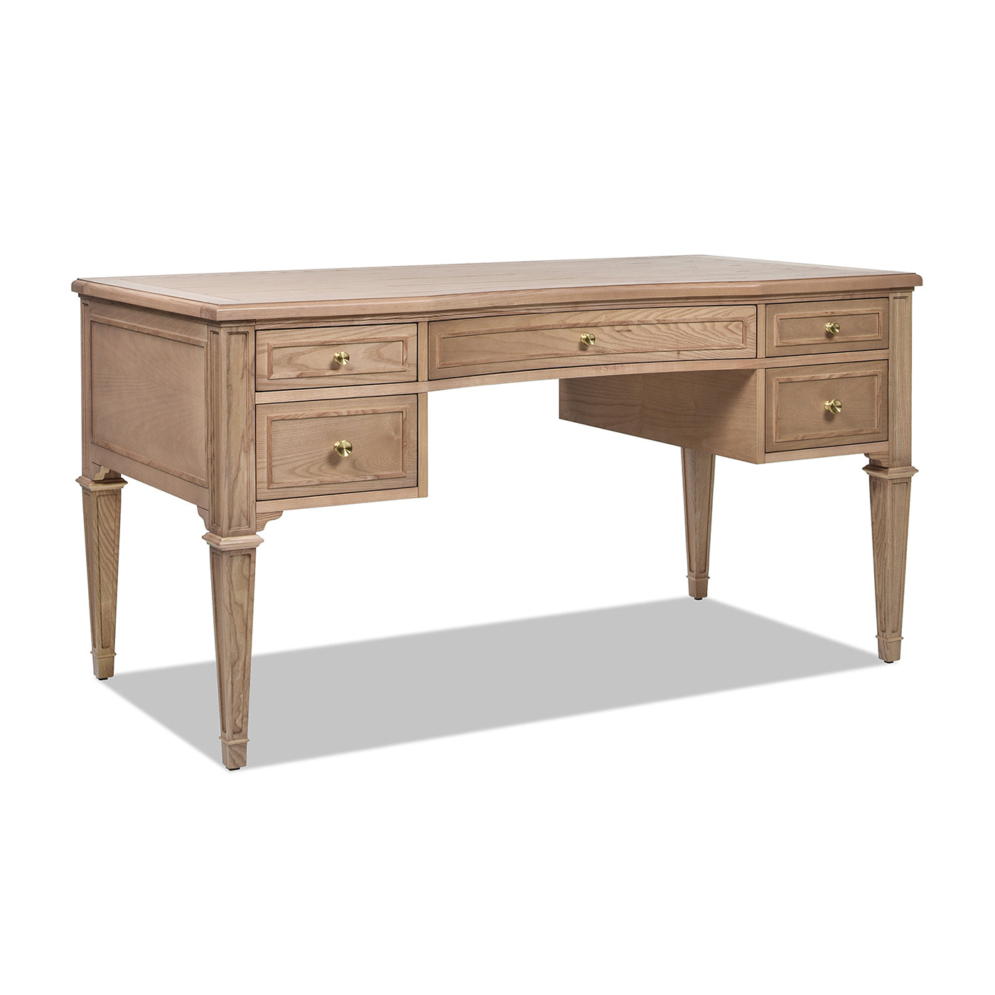 Light oak writing desk with  drawers and brass knobs elegant home office furniture