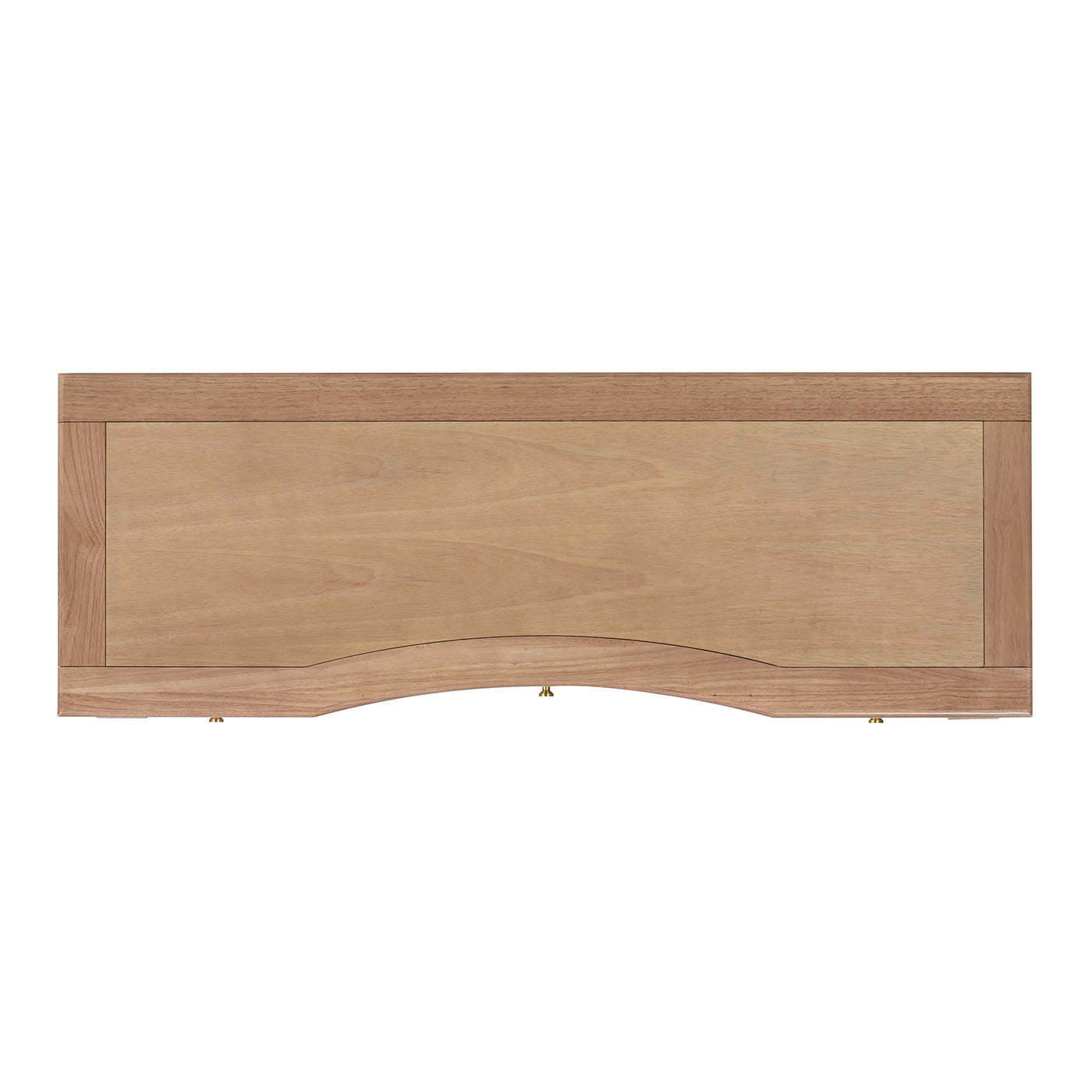 Light oak wood panel with curved bottom edge and brass accents