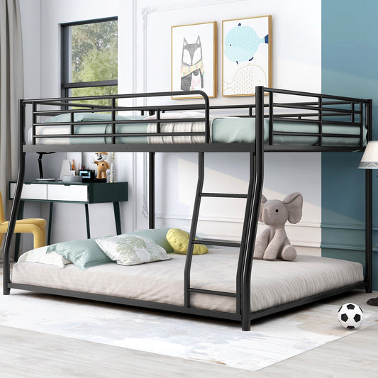 TREATLIFE HOME Metal Floor Bunk Bed Full XL Over Queen, Space-Saving Design, Contemporary Style, Black