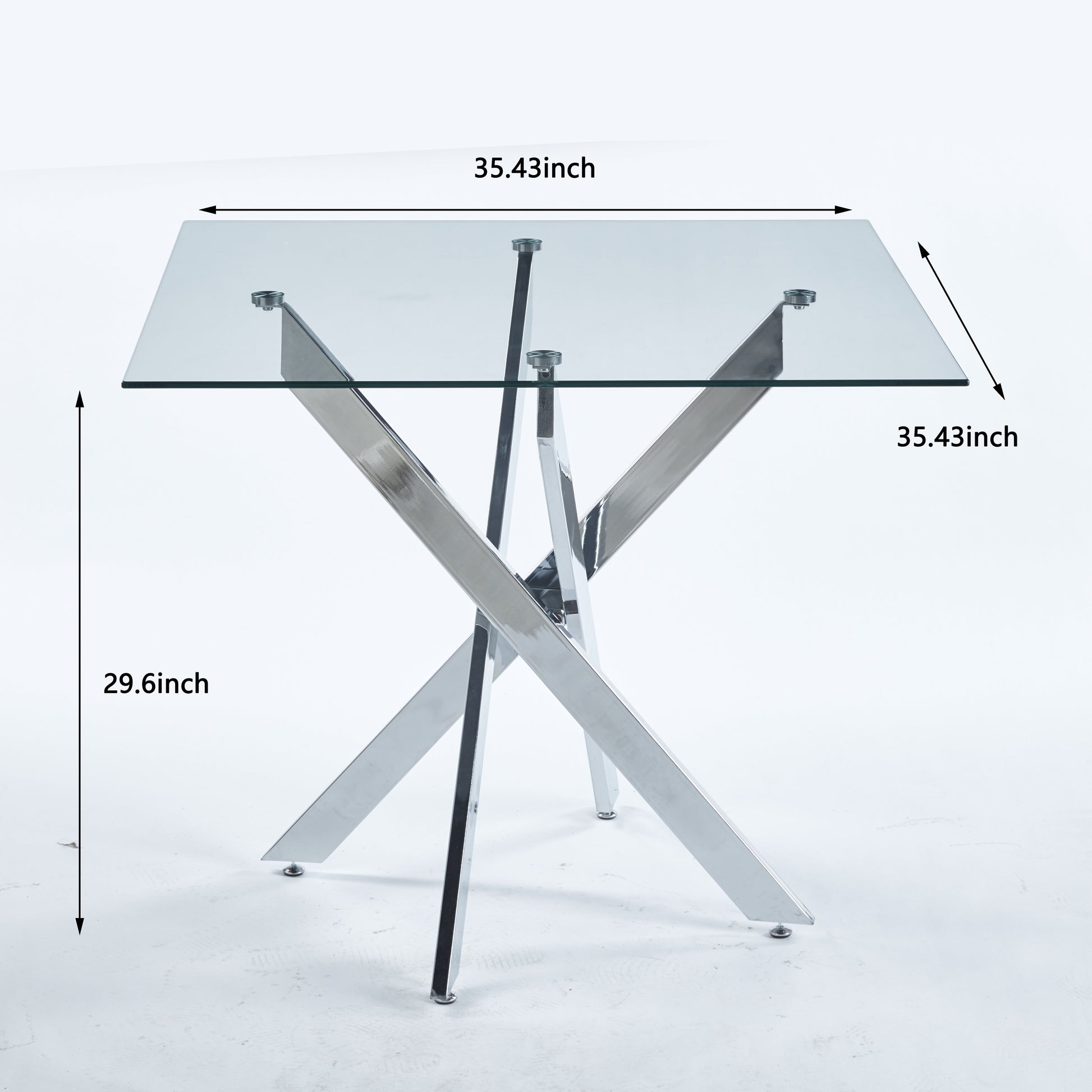 Modern glass top dining table with chrome spider leg base