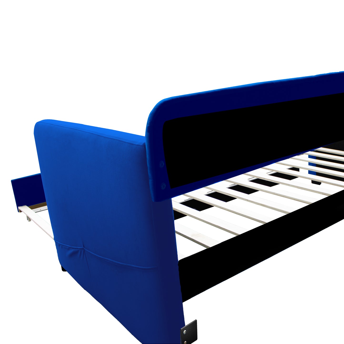 Comfortable Blue Upholstered Twin Size Daybed with Pull-Out Trundle