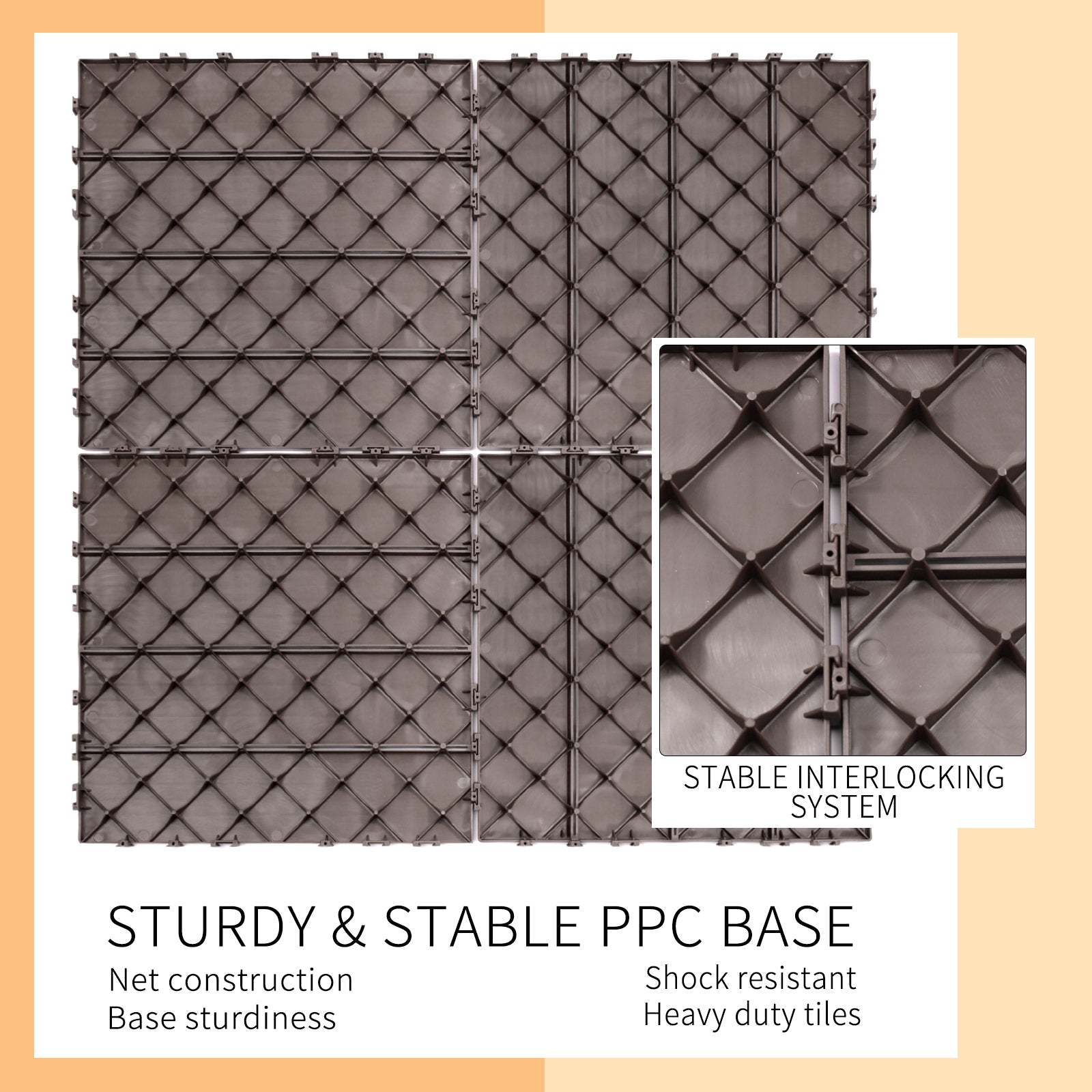 Brown interlocking ppc tiles with diamond pattern for sturdy base construction