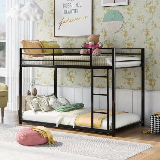 TREATLIFE HOME Twin Over Twin Metal Bunk Bed with Ladder, Low Bunk Design, Black