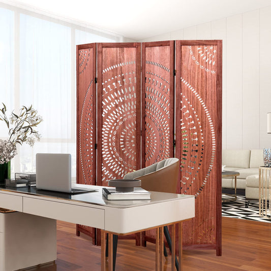 panel distressed wood room divider with intricate mandala cutout design