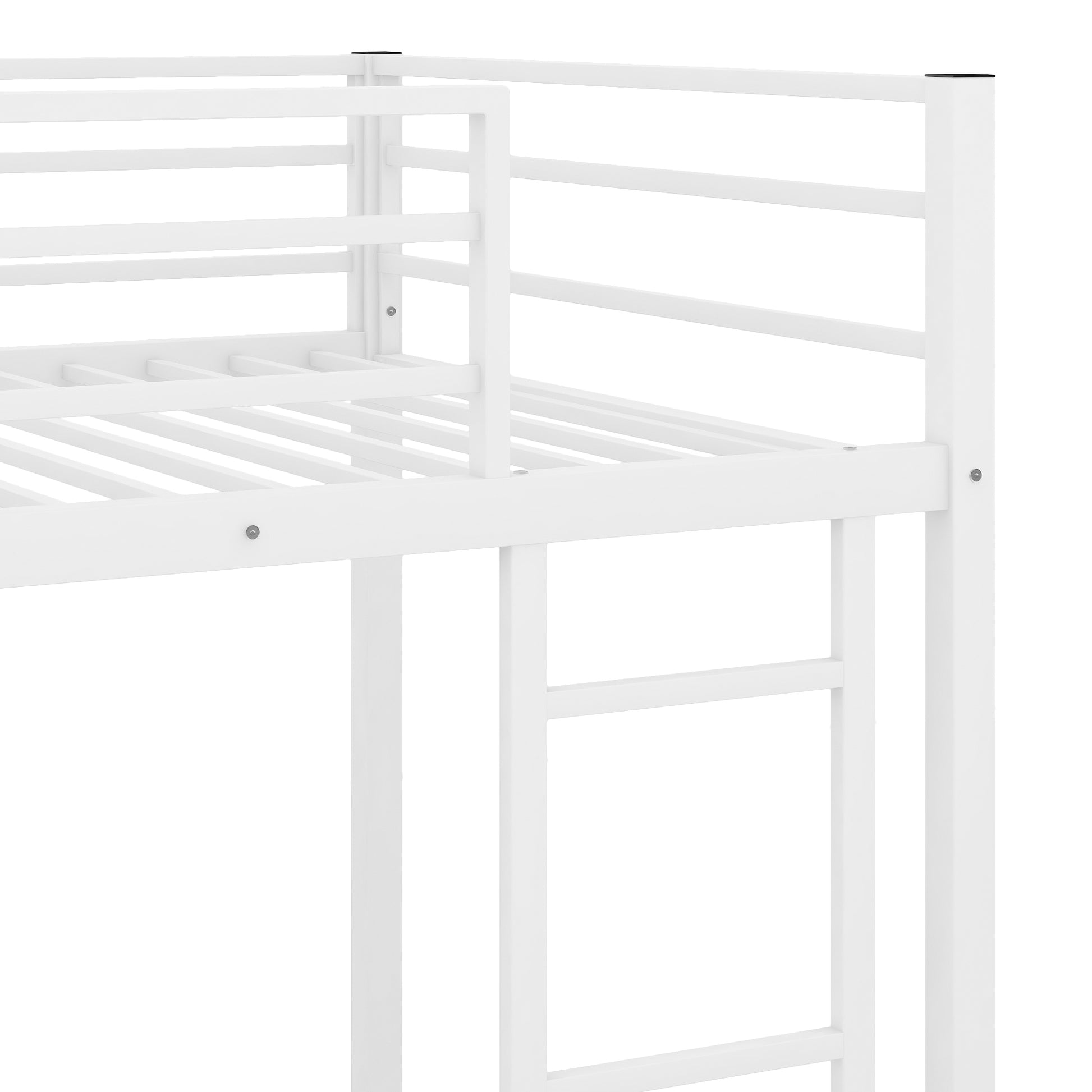 White metal loft bed frame with integrated ladder