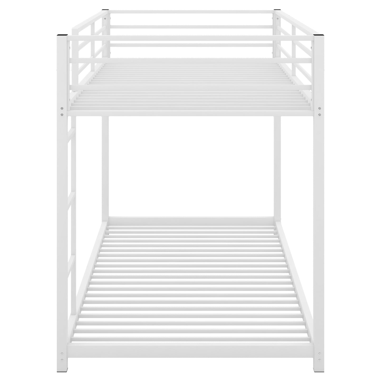 White metal bunk bed frame with slatted bases